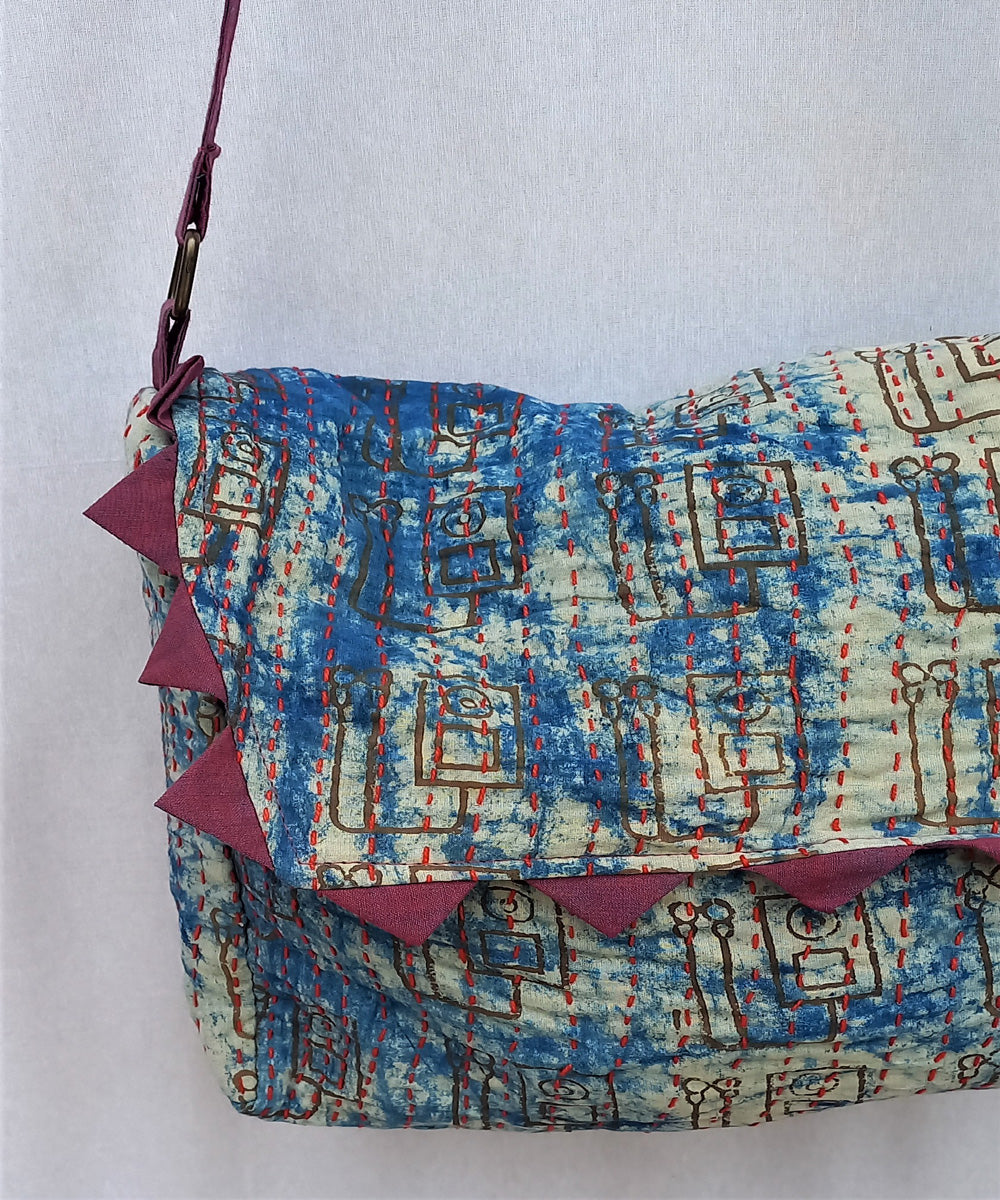 Light blue handcrafted kantha work last minute bag