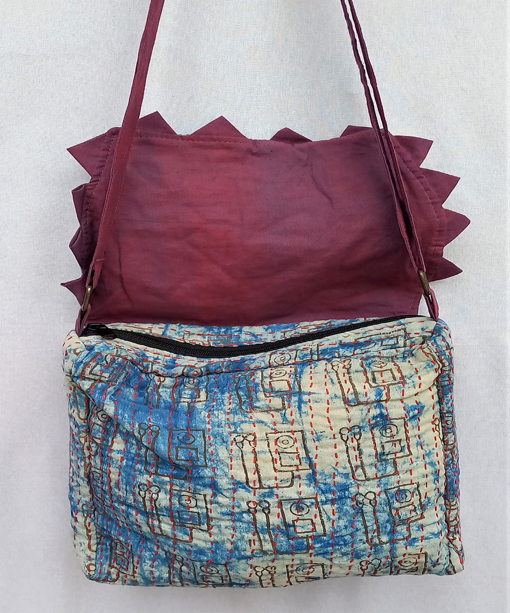 Light blue handcrafted kantha work last minute bag