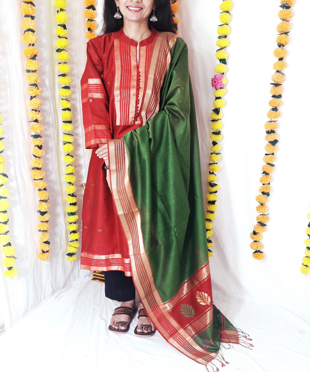 2pc maroon green maheshwari silk suit set