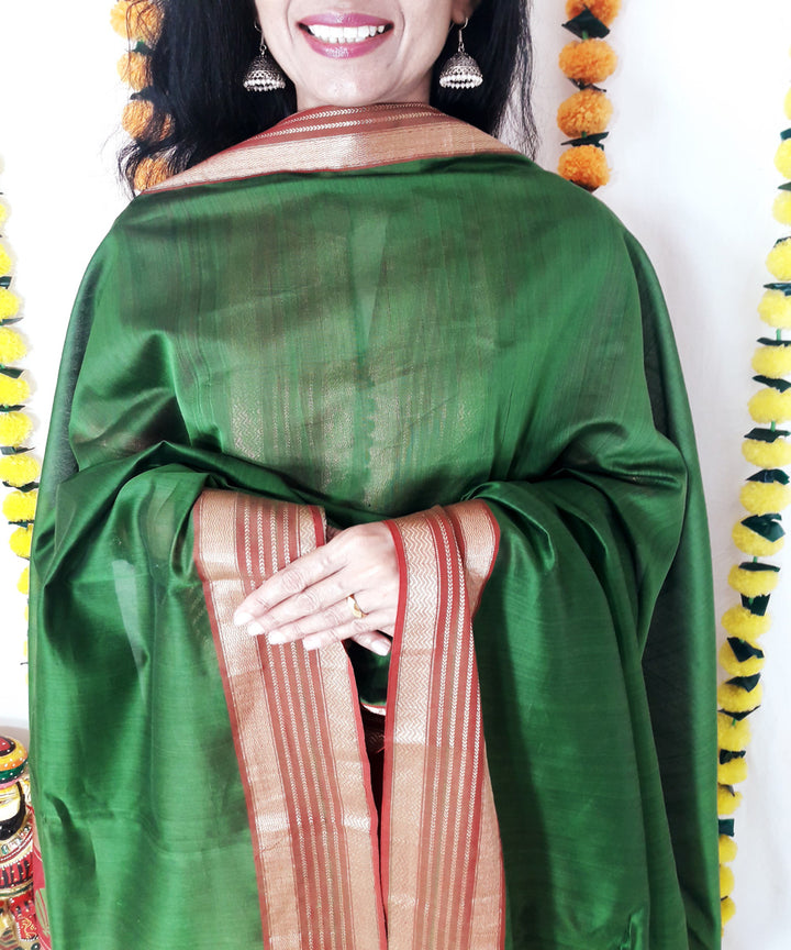 2pc maroon green maheshwari silk suit set