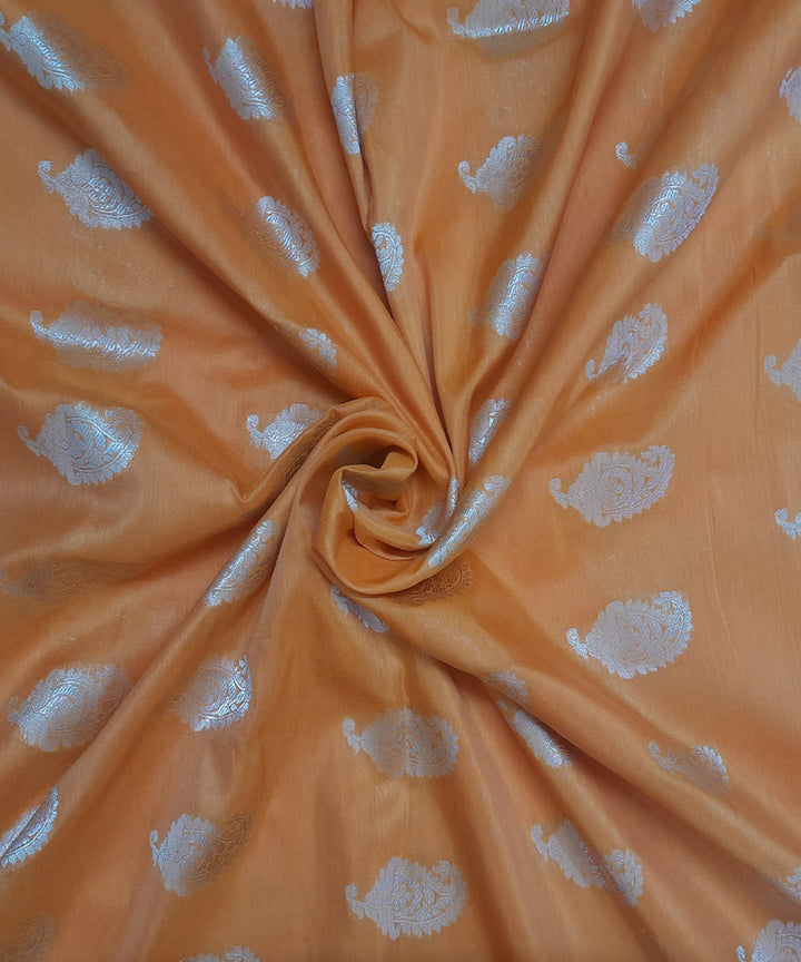 Orange handwoven phekwa buti cotton silk banarasi fabric