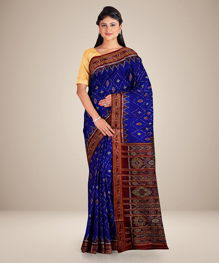 Blue red silk handwoven khandua saree