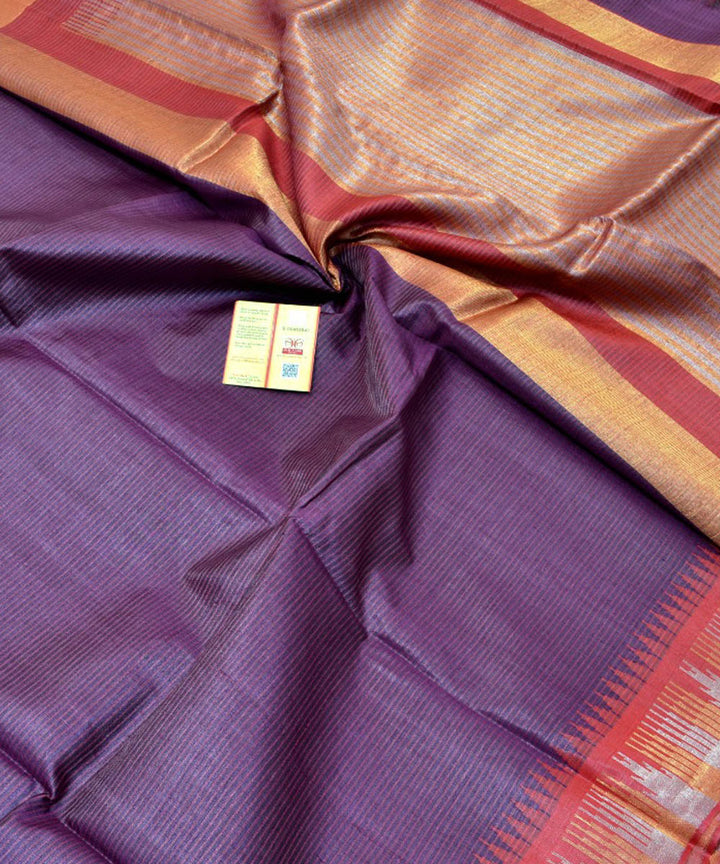 Brown red handwoven kosa tussar silk saree