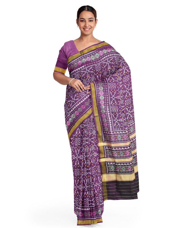 Purple dark silk handloom patola saree