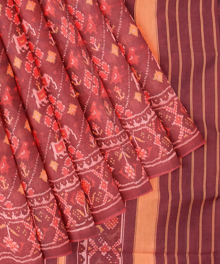 Dark red handwoven cotton patola saree