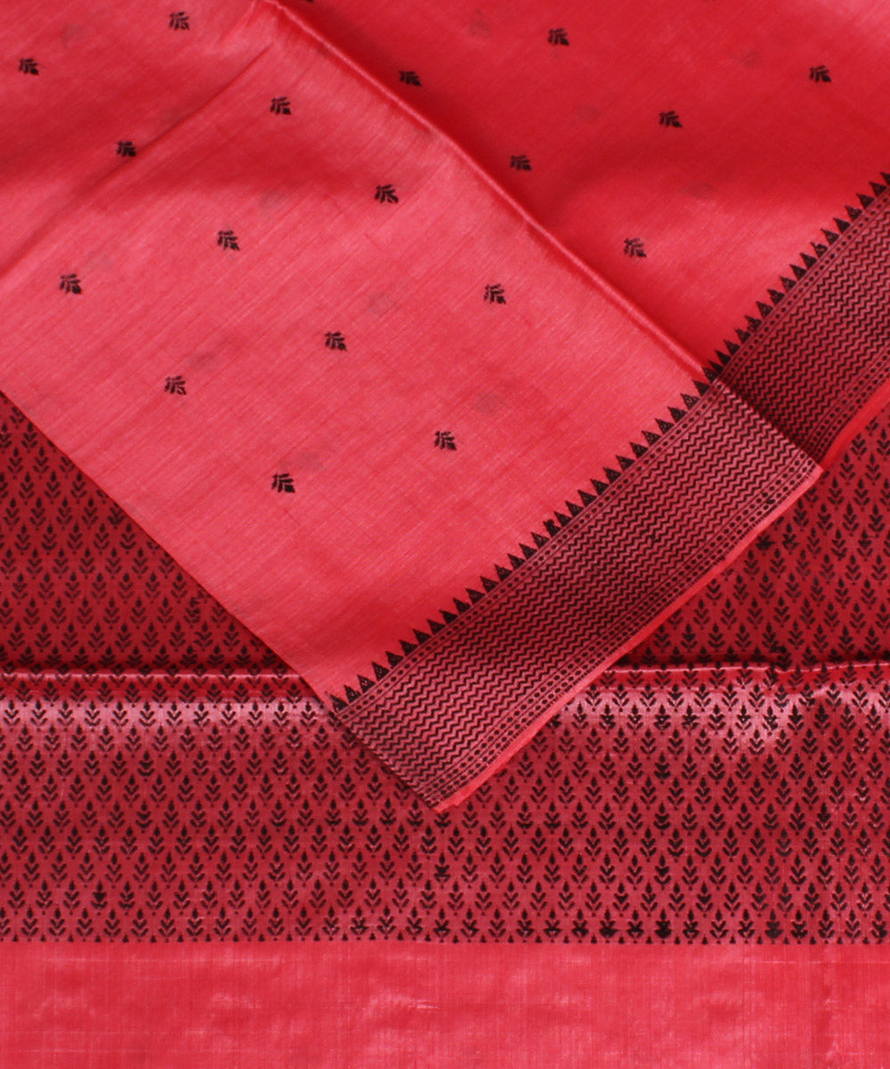 Red black handloom kosa tussar silk saree