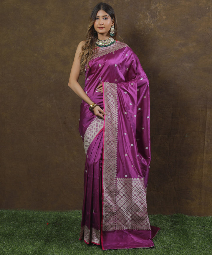 Purple magenta silk handloom banarasi saree