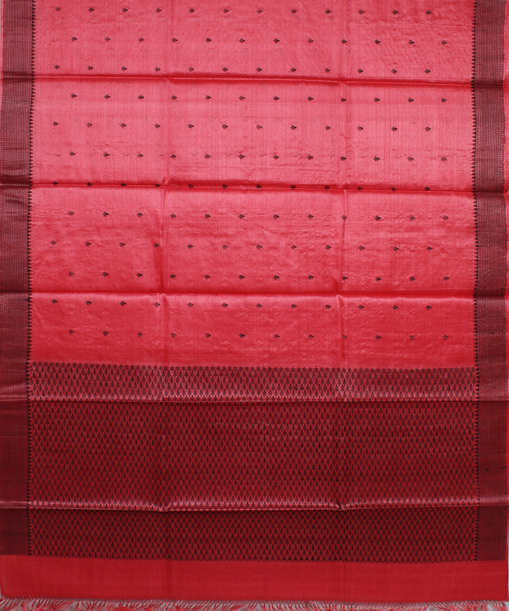 Red black handloom kosa tussar silk saree