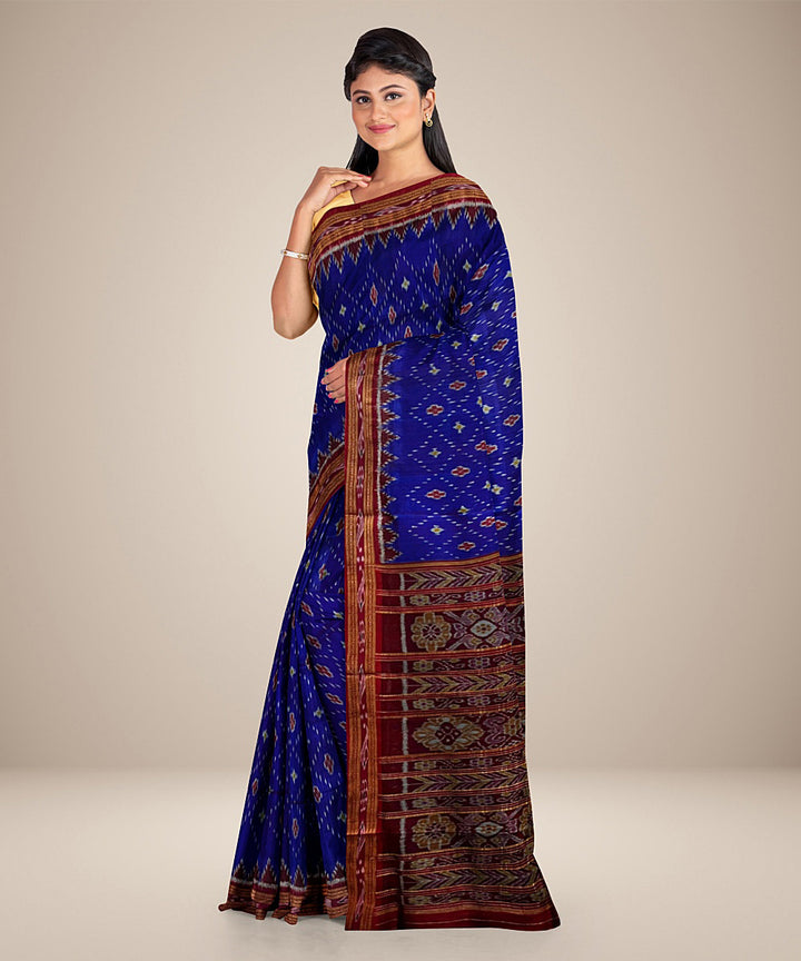 Blue red silk handwoven khandua saree