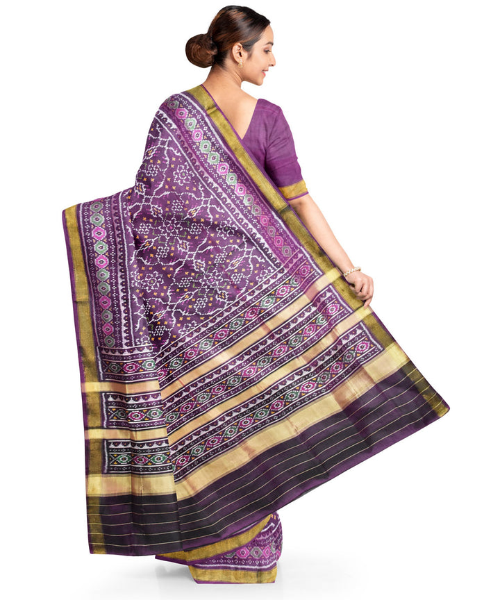 Purple dark silk handloom patola saree