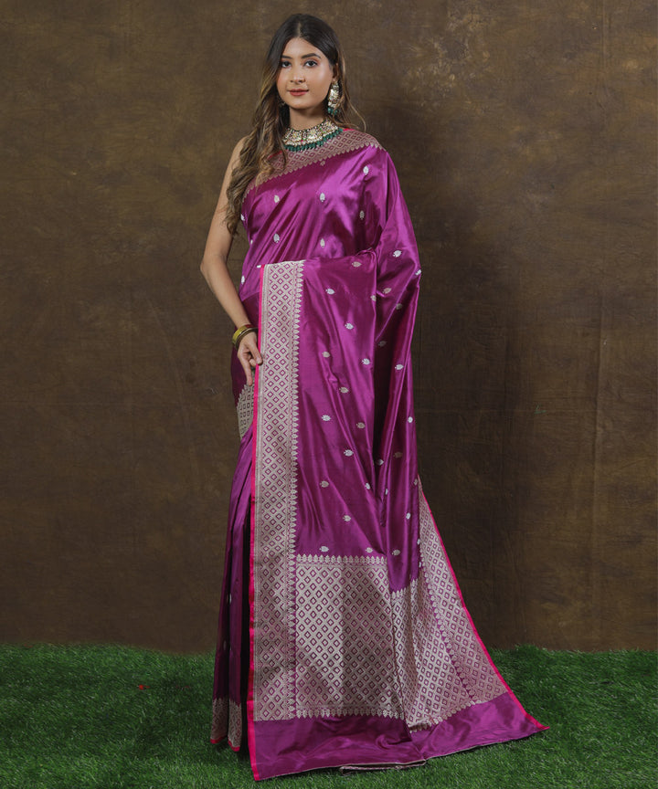 Purple magenta silk handloom banarasi saree