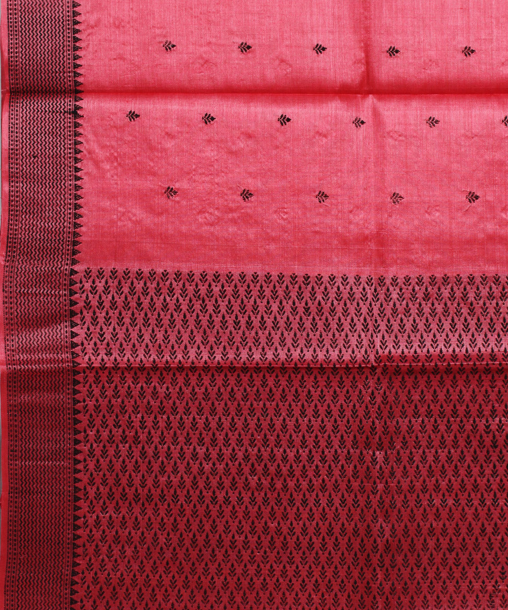 Red black handloom kosa tussar silk saree