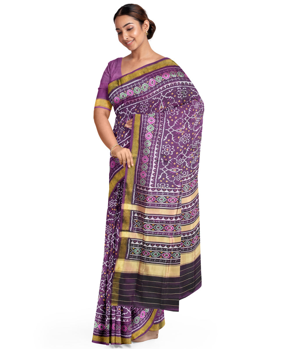 Purple dark silk handloom patola saree