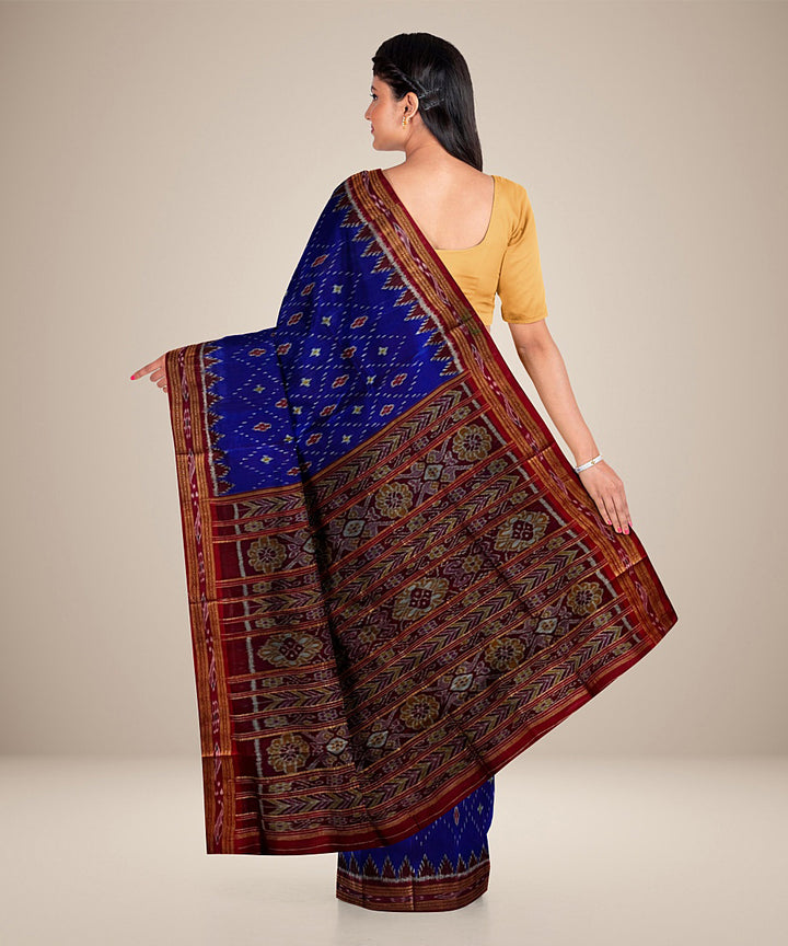 Blue red silk handwoven khandua saree