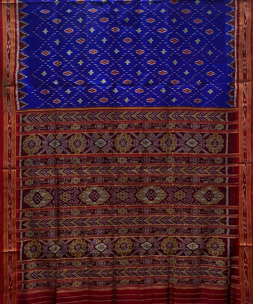 Blue red silk handwoven khandua saree