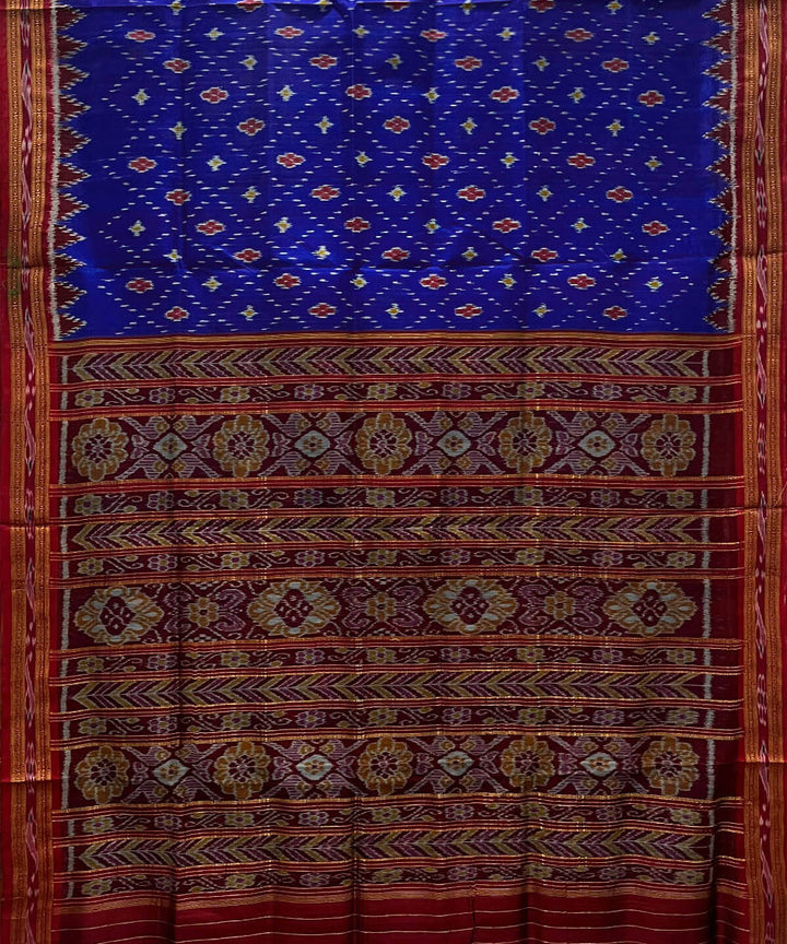 Blue red silk handwoven khandua saree