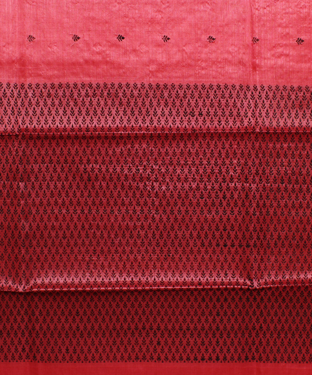 Red black handloom kosa tussar silk saree