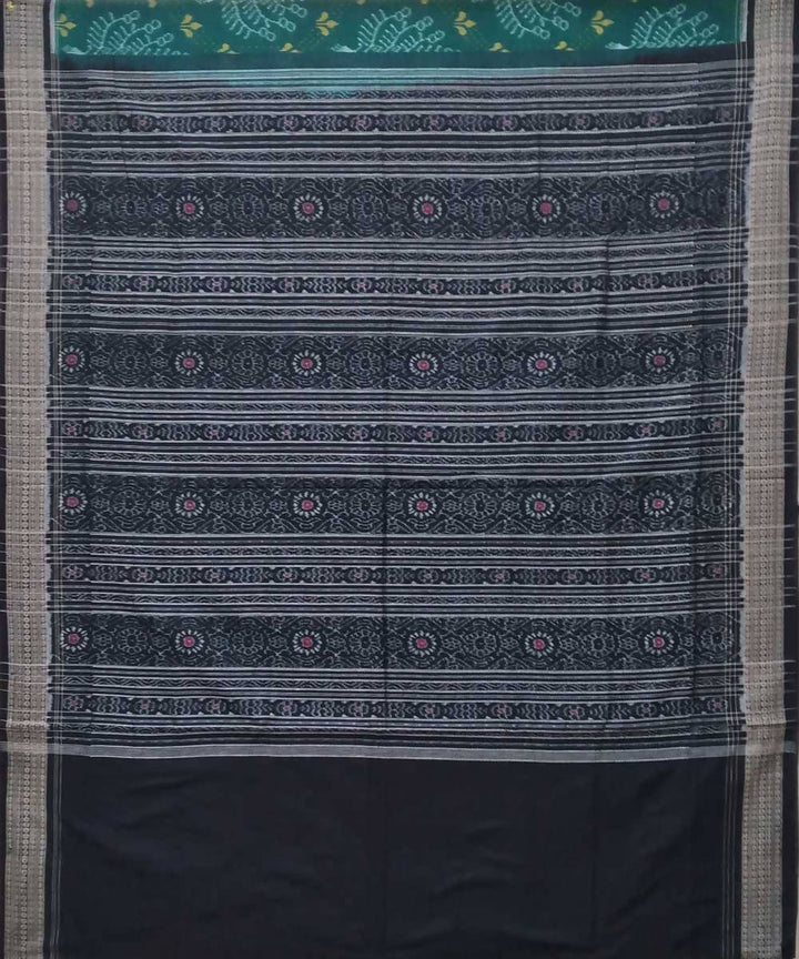 Deep green black handwoven sambalpuri ikat cotton saree