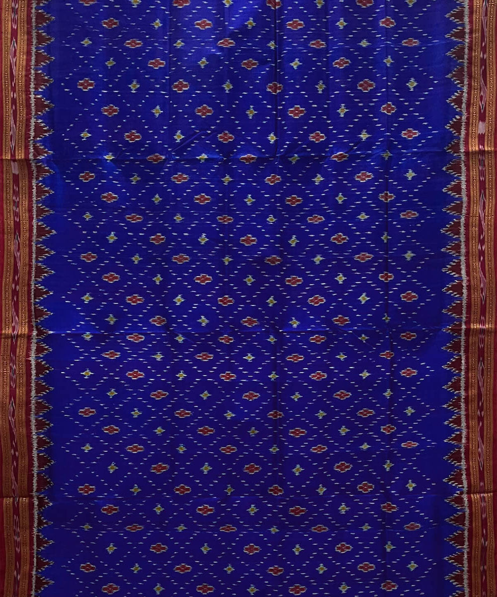 Blue red silk handwoven khandua saree