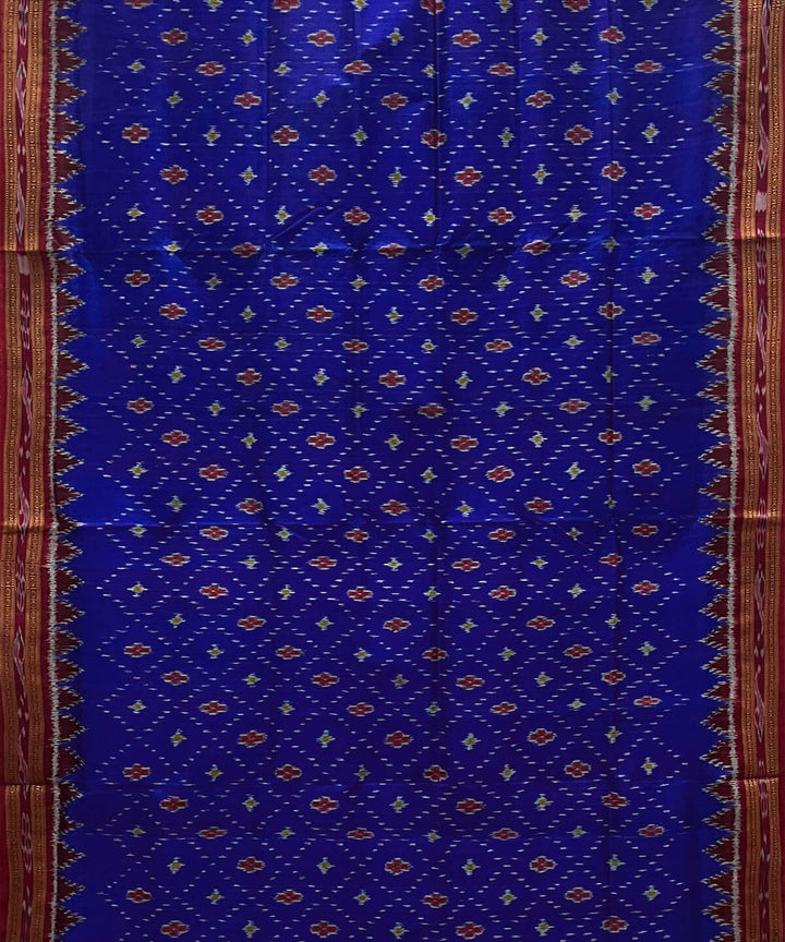 Blue red silk handwoven khandua saree