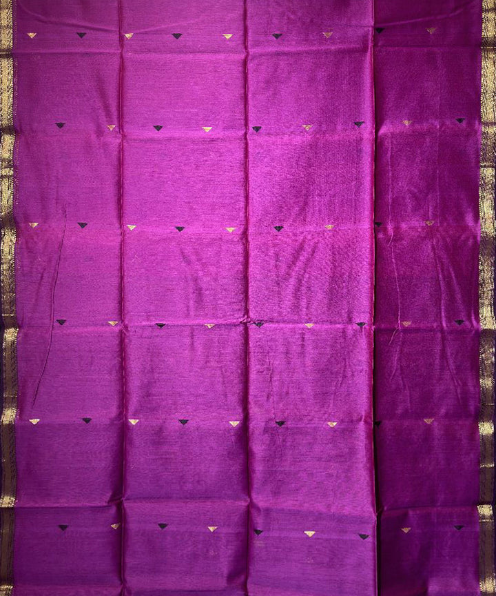 Violet beige handwoven cotton silk maheshwari saree