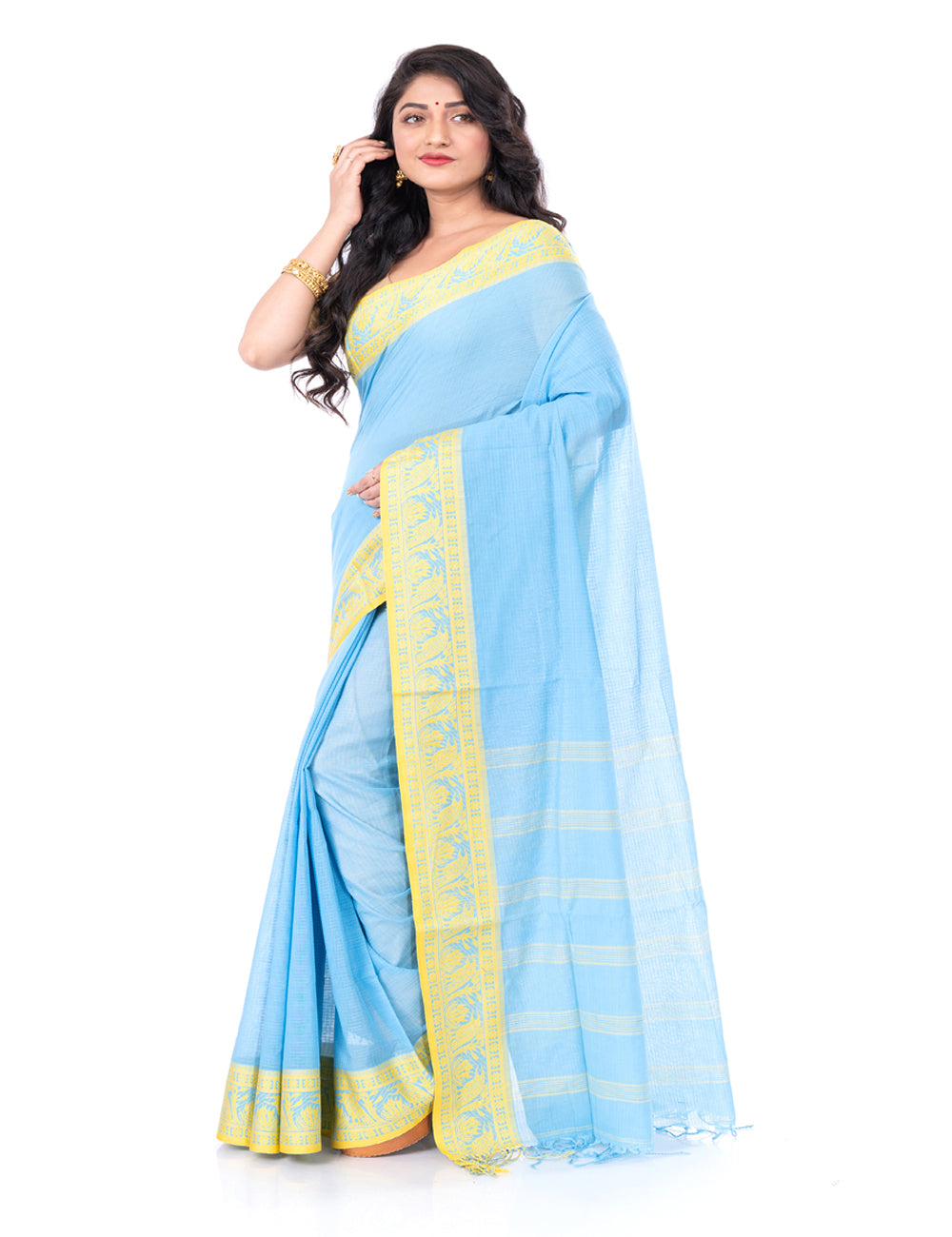 Sky blue handloom shantipuri cotton santipur saree