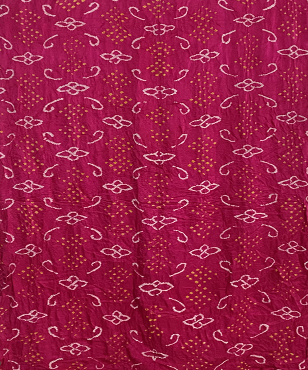 Dark pink hand printed tie dye bandhani gajji silk saree