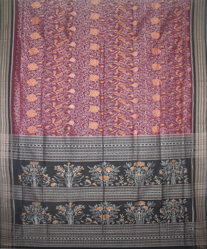 Handwoven Sambalpuri Ikat Cotton Saree in Purple and Black
