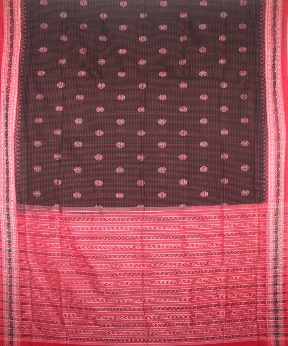 Handwoven Sambalpuri Ikat Cotton Saree in Black and Red