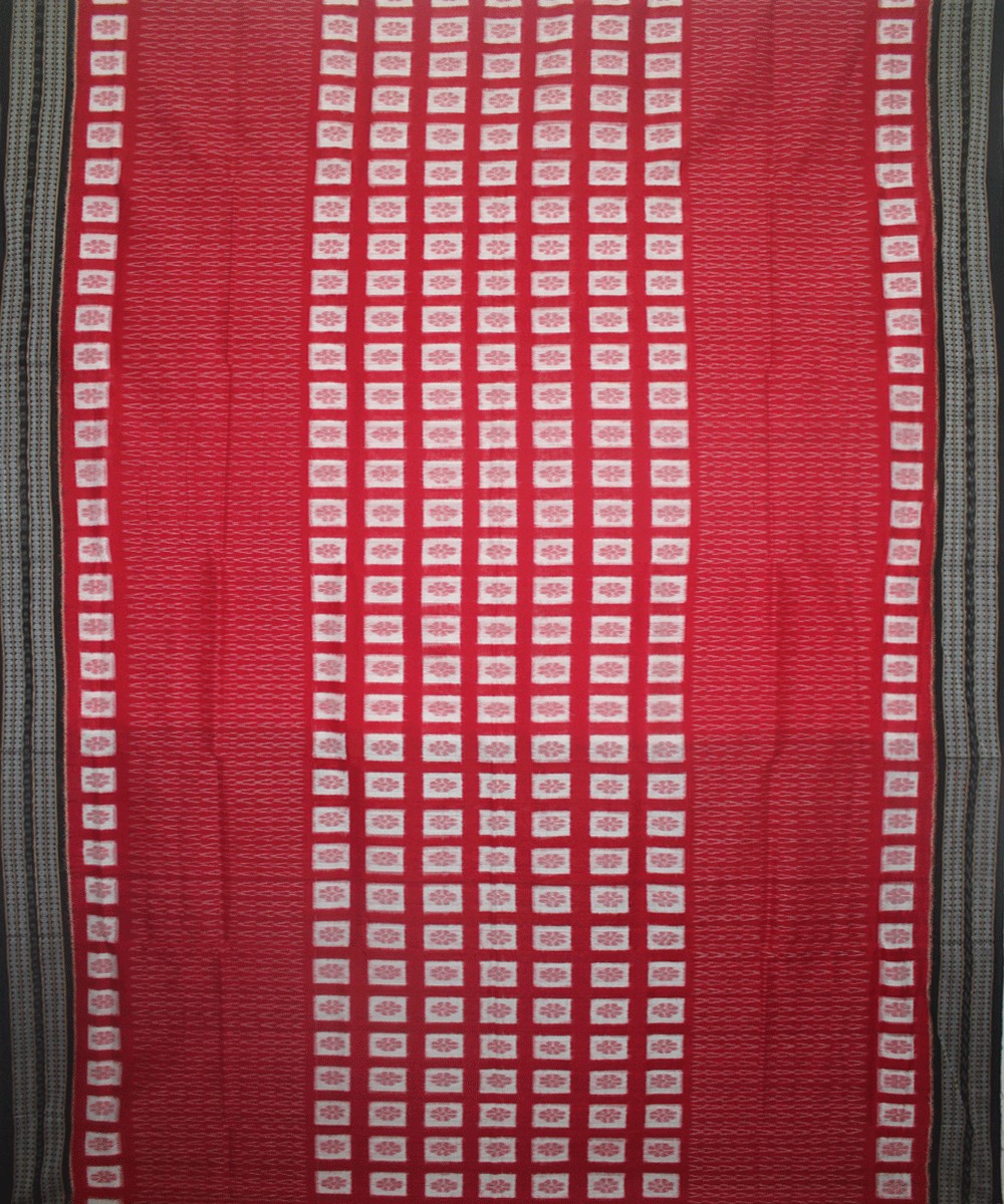 Handwoven Sambalpuri Ikat Cotton Saree in Red and Black