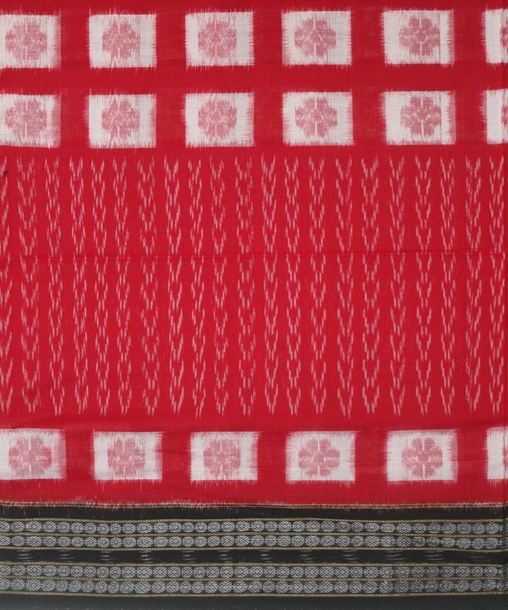 Handwoven Sambalpuri Ikat Cotton Saree in Red and Black