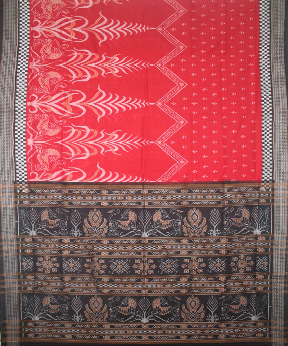 Red Black Handloom Sambalpuri Ikat Saree