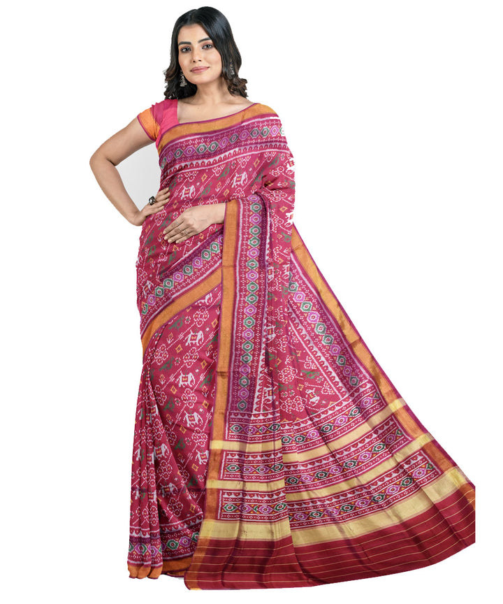 Pink magenta silk handloom patola saree