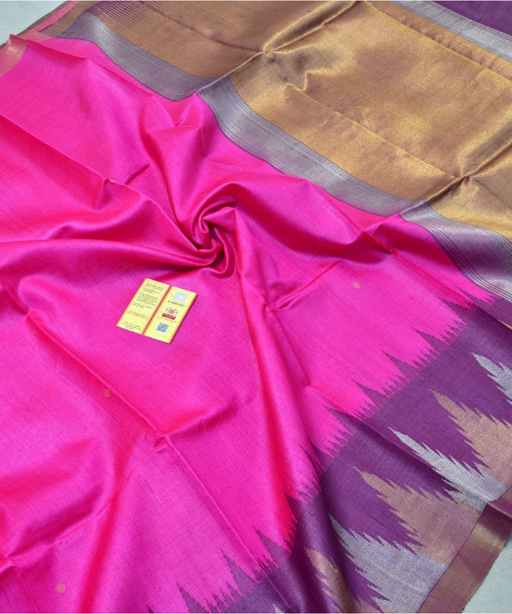 Pink purple handwoven kosa tussar silk saree