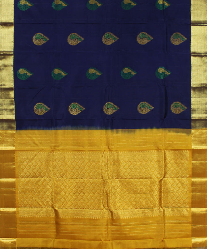 Navy blue yellow handwoven karnataka brocade silk saree