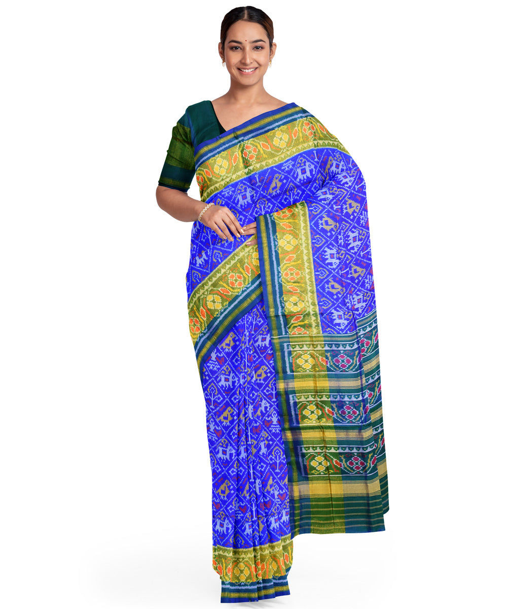 Navy blue handwoven silk patola saree