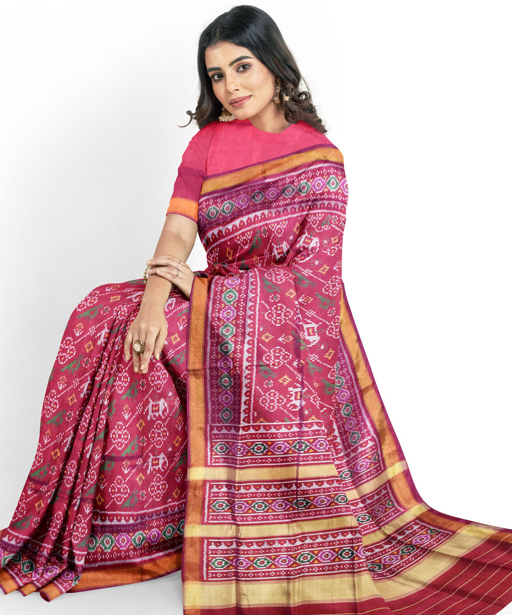 Pink magenta silk handloom patola saree