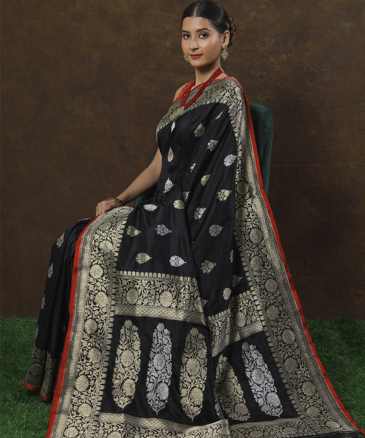 Black silk handloom banarasi saree
