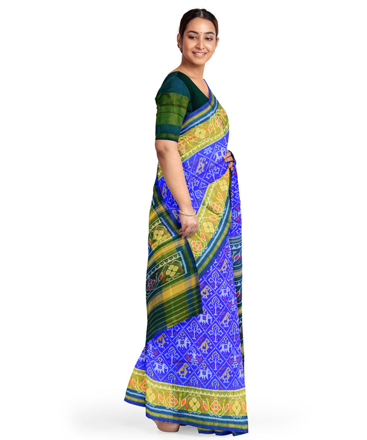 Navy blue handwoven silk patola saree