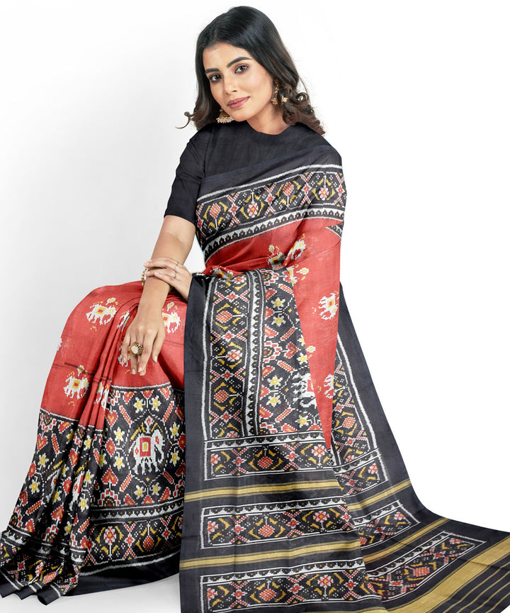 Red black handwoven cotton patola saree