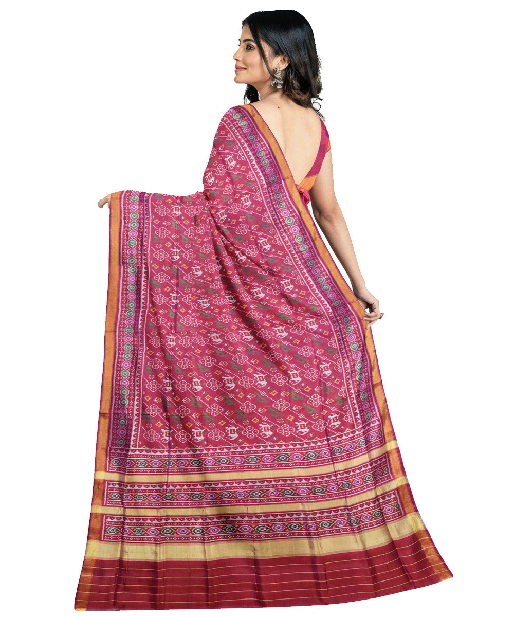 Pink magenta silk handloom patola saree