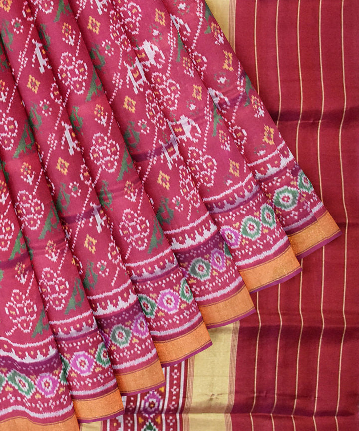 Pink magenta silk handloom patola saree