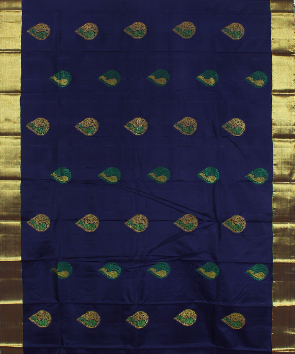 Navy blue yellow handwoven karnataka brocade silk saree