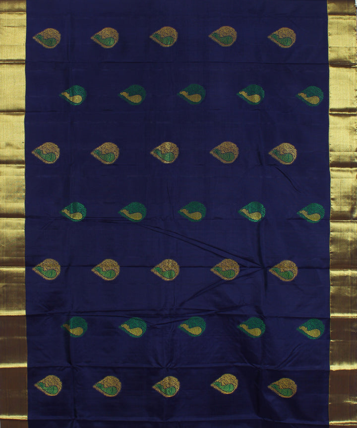 Navy blue yellow handwoven karnataka brocade silk saree