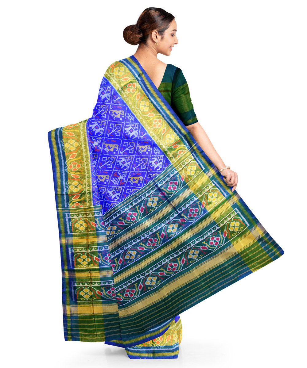 Navy blue handwoven silk patola saree