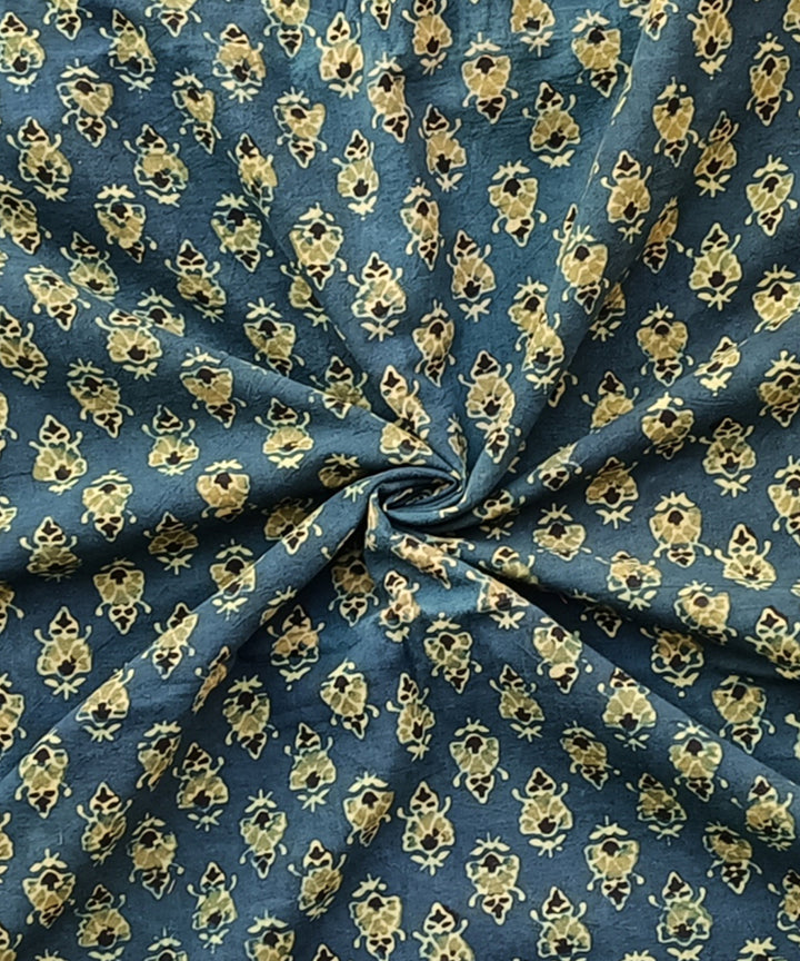 2.5m Green yellow ajrakh print handspun handwoven cotton kurta fabric