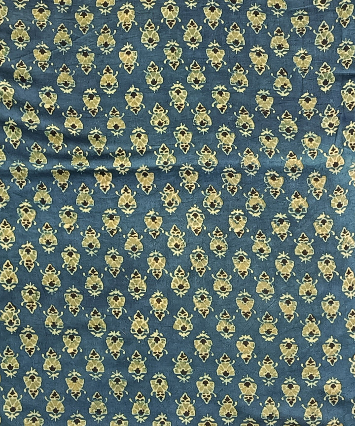 2.5m Green yellow ajrakh print handspun handwoven cotton kurta fabric
