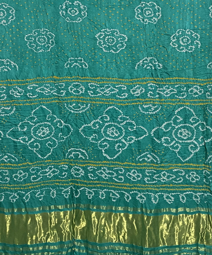 Cyan green hand printed tie dye bandhani gajji silk saree