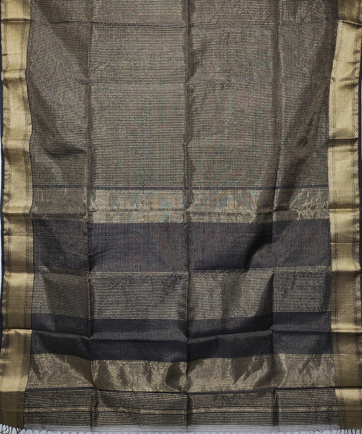 Black zari checks handwoven cotton silk maheshwari saree