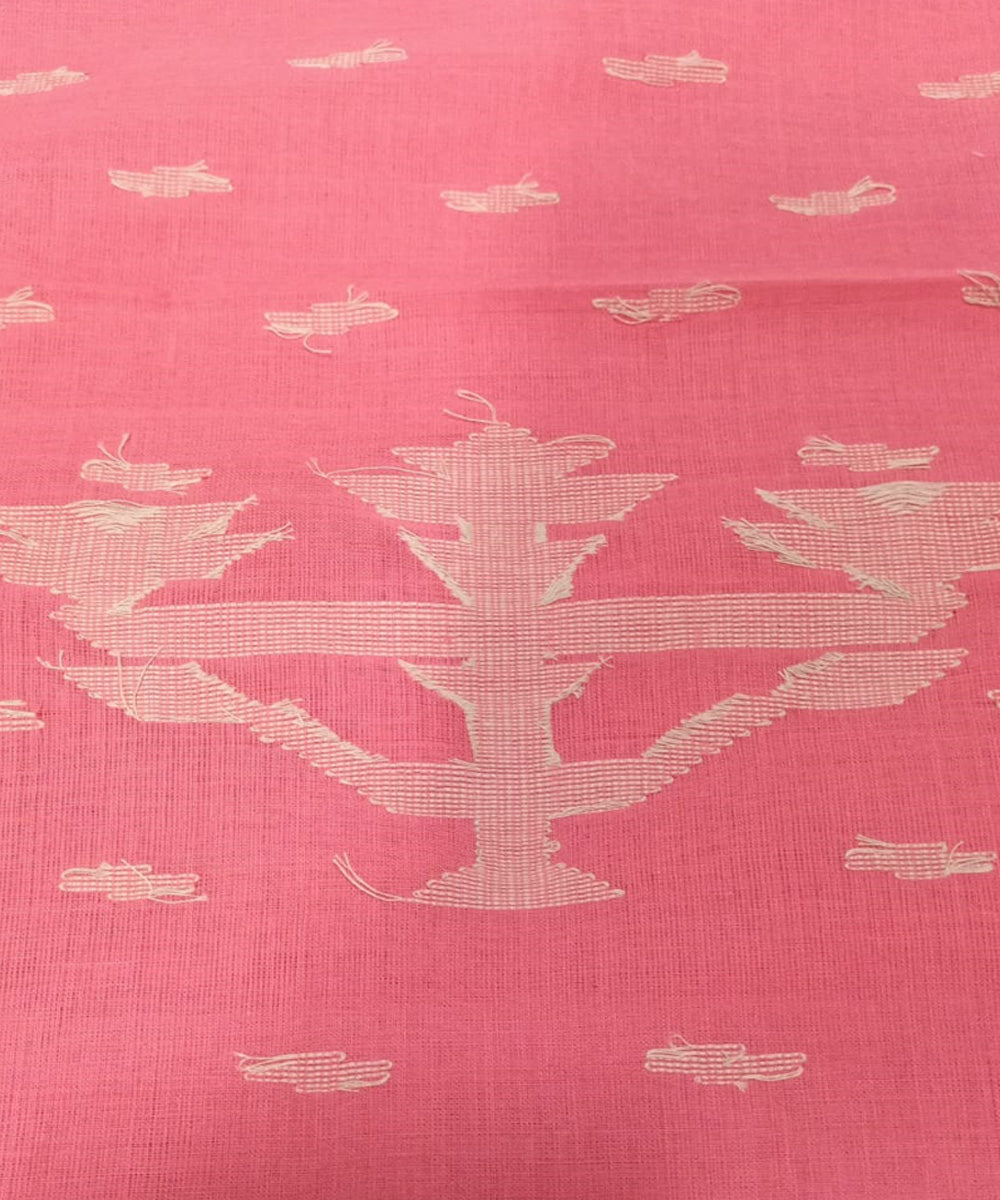 Coral pink cotton handwoven bengal saree